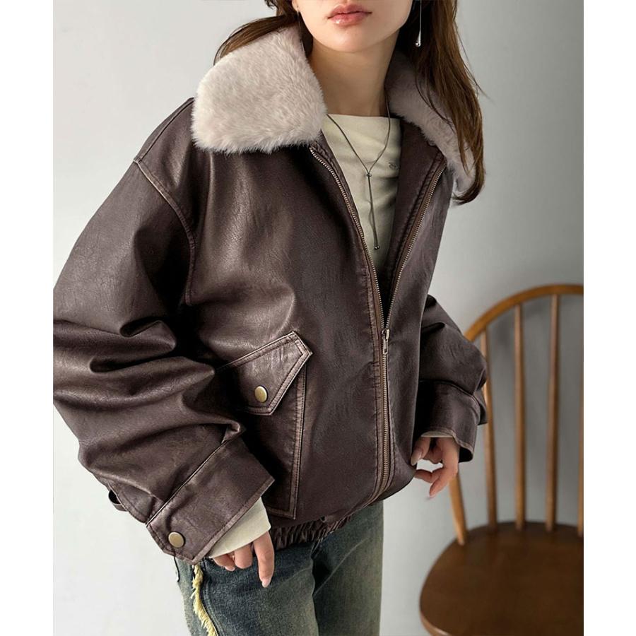【mily bilet】レザージャケットレディース ジャケット レディース 秋 アウター ファー 襟 取り外し 可能 ヴィンテージ ダメージ フェイクレザー | classicalelf | 11