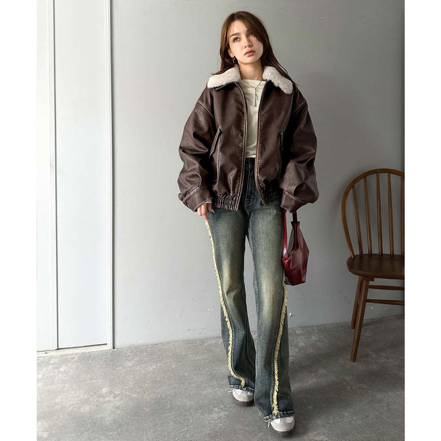 【mily bilet】レザージャケットレディース ジャケット レディース 秋 アウター ファー 襟 取り外し 可能 ヴィンテージ ダメージ フェイクレザー | classicalelf | 12