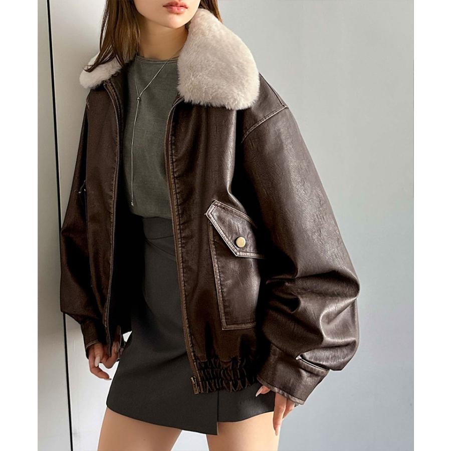 【mily bilet】レザージャケットレディース ジャケット レディース 秋 アウター ファー 襟 取り外し 可能 ヴィンテージ ダメージ フェイクレザー | classicalelf | 14
