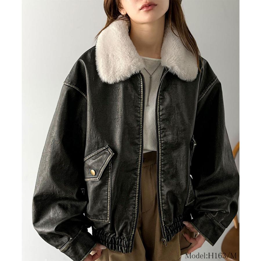 【mily bilet】レザージャケットレディース ジャケット レディース 秋 アウター ファー 襟 取り外し 可能 ヴィンテージ ダメージ フェイクレザー | classicalelf | 02