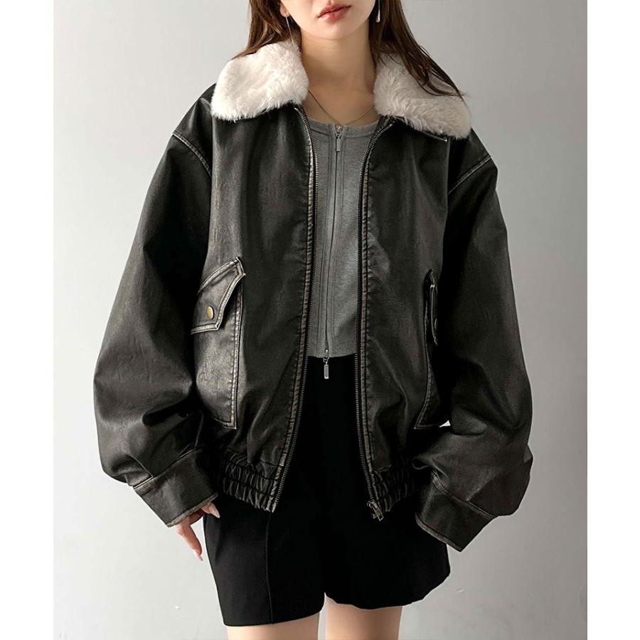【mily bilet】レザージャケットレディース ジャケット レディース 秋 アウター ファー 襟 取り外し 可能 ヴィンテージ ダメージ フェイクレザー | classicalelf | 03