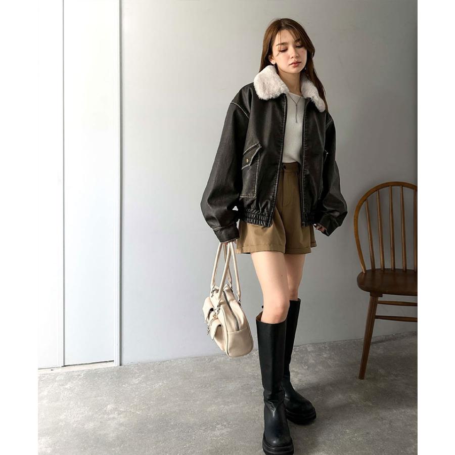 【mily bilet】レザージャケットレディース ジャケット レディース 秋 アウター ファー 襟 取り外し 可能 ヴィンテージ ダメージ フェイクレザー | classicalelf | 04