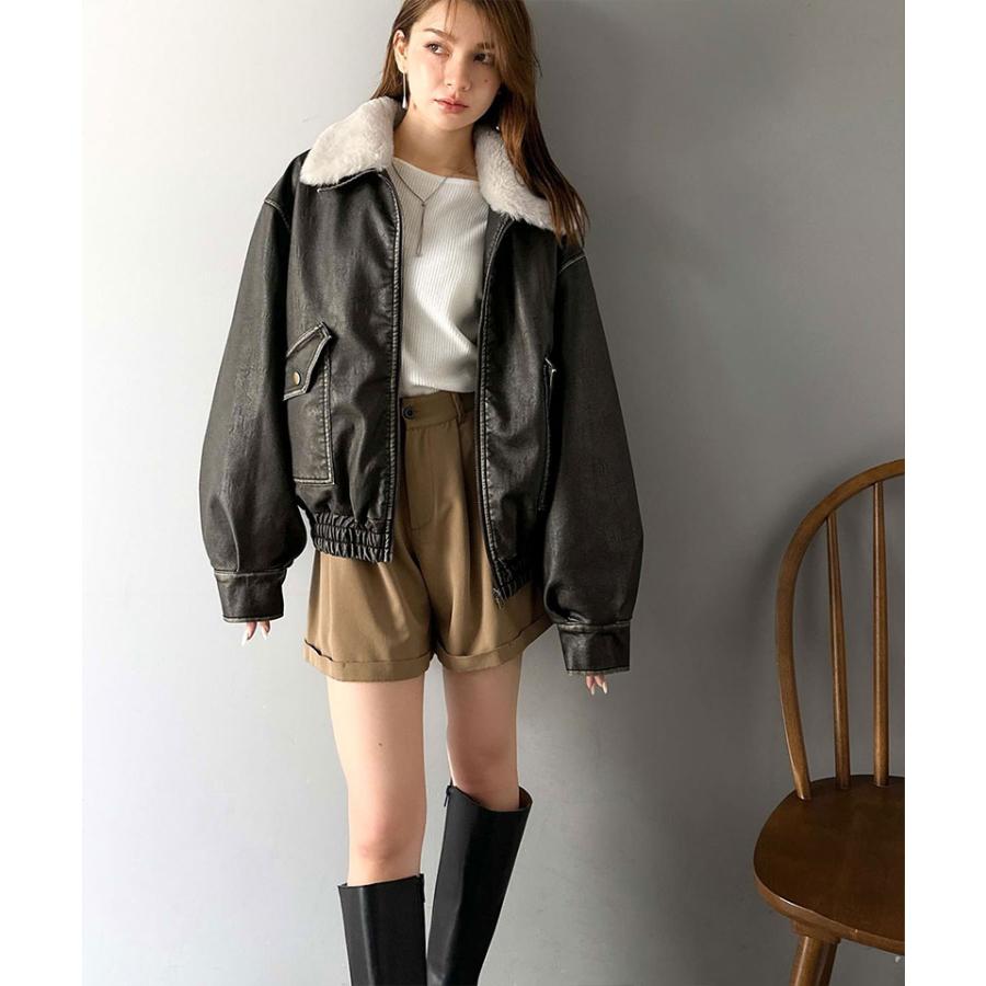 【mily bilet】レザージャケットレディース ジャケット レディース 秋 アウター ファー 襟 取り外し 可能 ヴィンテージ ダメージ フェイクレザー | classicalelf | 05