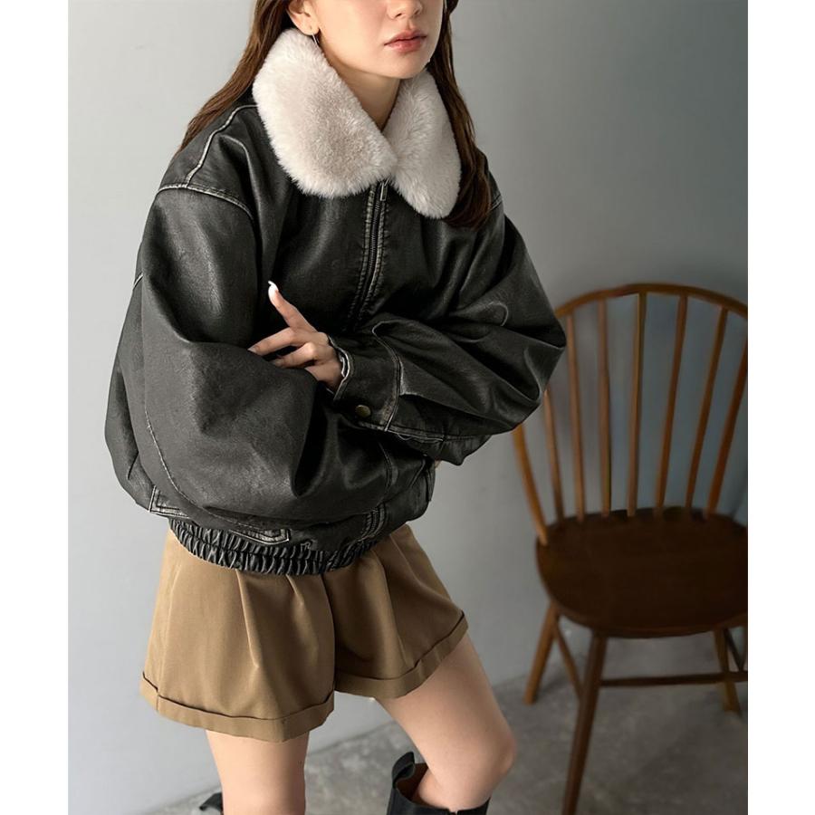 【mily bilet】レザージャケットレディース ジャケット レディース 秋 アウター ファー 襟 取り外し 可能 ヴィンテージ ダメージ フェイクレザー | classicalelf | 06