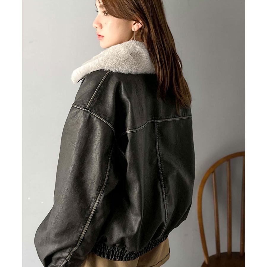 【mily bilet】レザージャケットレディース ジャケット レディース 秋 アウター ファー 襟 取り外し 可能 ヴィンテージ ダメージ フェイクレザー | classicalelf | 07