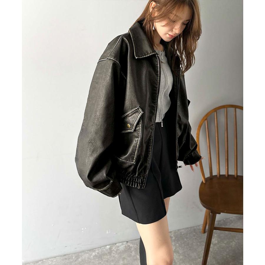 【mily bilet】レザージャケットレディース ジャケット レディース 秋 アウター ファー 襟 取り外し 可能 ヴィンテージ ダメージ フェイクレザー | classicalelf | 08