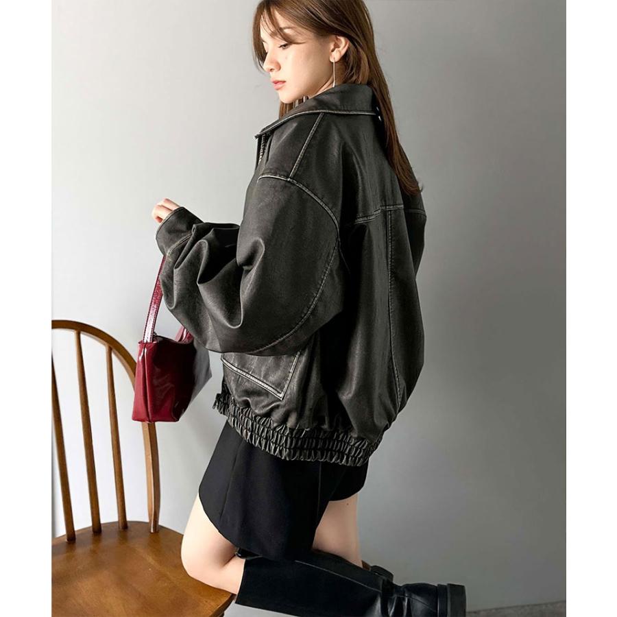 【mily bilet】レザージャケットレディース ジャケット レディース 秋 アウター ファー 襟 取り外し 可能 ヴィンテージ ダメージ フェイクレザー | classicalelf | 09