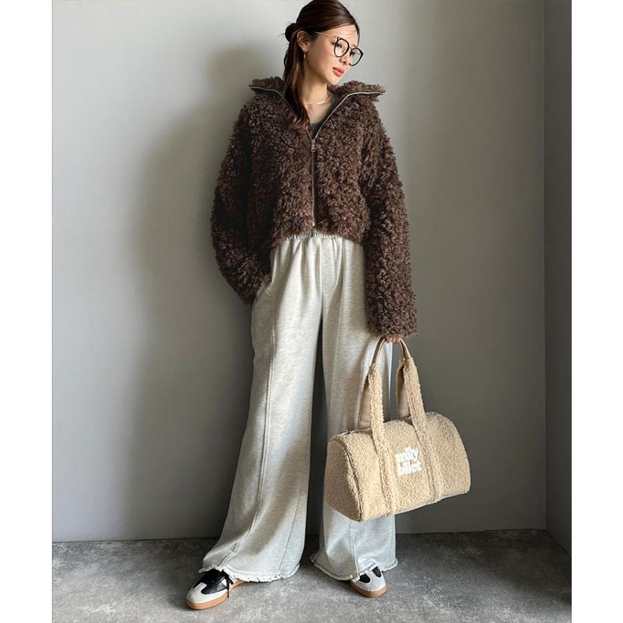 【mily bilet】 ジャケット レディース 秋 アウター ふわふわ ボリューム感 フェイク レザー テープ使い プードルファー ブルゾン 大きいサイズ | classicalelf | 10