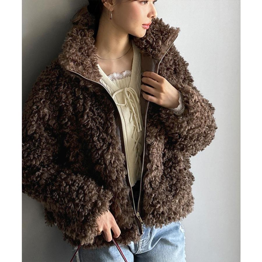 【mily bilet】 ジャケット レディース 秋 アウター ふわふわ ボリューム感 フェイク レザー テープ使い プードルファー ブルゾン 大きいサイズ | classicalelf | 11