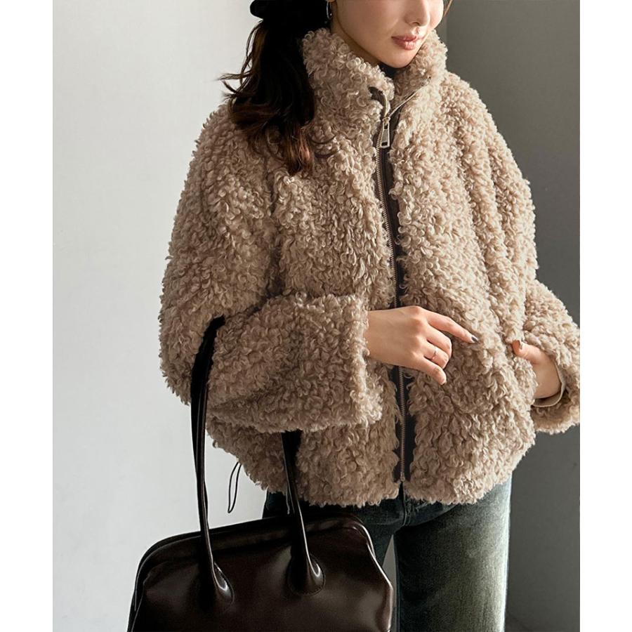 【mily bilet】 ジャケット レディース 秋 アウター ふわふわ ボリューム感 フェイク レザー テープ使い プードルファー ブルゾン 大きいサイズ | classicalelf | 13