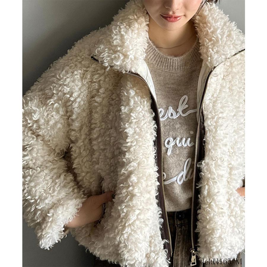 【mily bilet】 ジャケット レディース 秋 アウター ふわふわ ボリューム感 フェイク レザー テープ使い プードルファー ブルゾン 大きいサイズ | classicalelf | 02