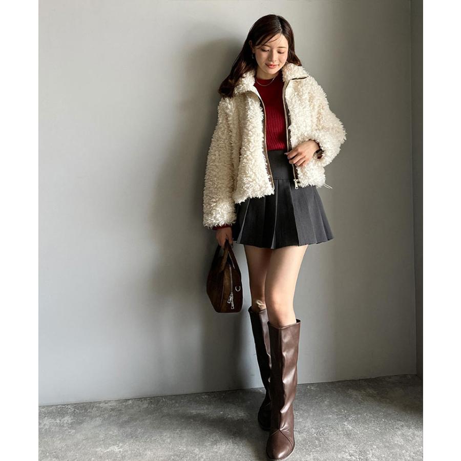 【mily bilet】 ジャケット レディース 秋 アウター ふわふわ ボリューム感 フェイク レザー テープ使い プードルファー ブルゾン 大きいサイズ | classicalelf | 05