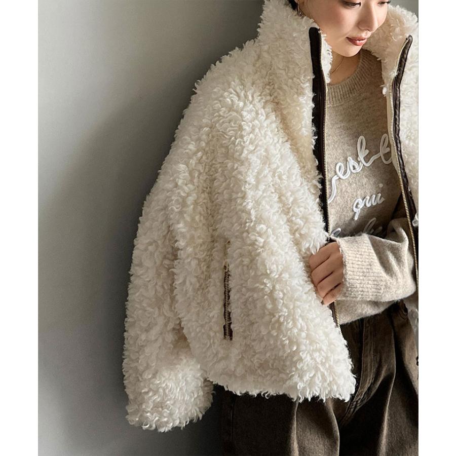 【mily bilet】 ジャケット レディース 秋 アウター ふわふわ ボリューム感 フェイク レザー テープ使い プードルファー ブルゾン 大きいサイズ | classicalelf | 06