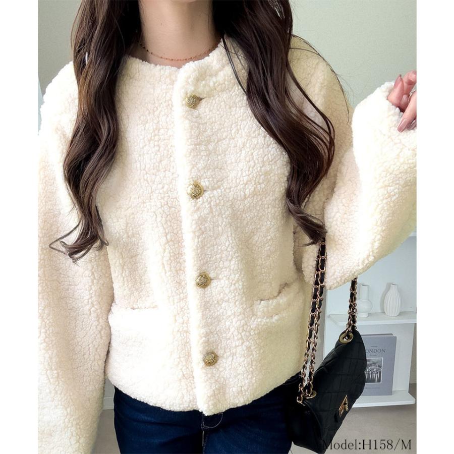 【mily bilet】ジャケット レディース 秋 アウター ゴールド 釦 エンブレム ボタン 使い ふんわり ボア ブルゾン 大きいサイズ 秋 冬 2025aw | classicalelf | 02