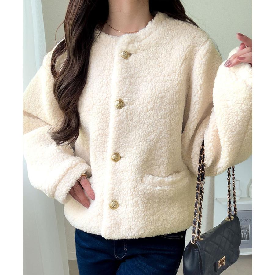 【mily bilet】ジャケット レディース 秋 アウター ゴールド 釦 エンブレム ボタン 使い ふんわり ボア ブルゾン 大きいサイズ 秋 冬 2025aw | classicalelf | 03