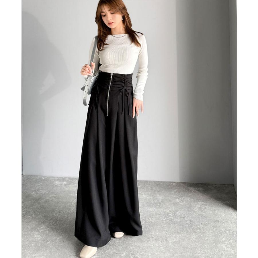 【mily bilet】 ボトムス パンツ レデイース コルセット 風 ウエスト シャーリング ハイウエスト タック 入り ワイドパンツ スタイルアップ 大きいサイズ | classicalelf | 11