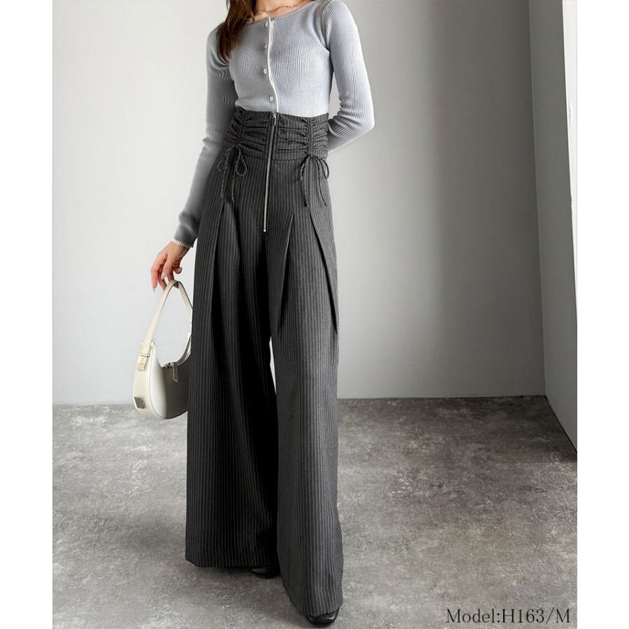 【mily bilet】 ボトムス パンツ レデイース コルセット 風 ウエスト シャーリング ハイウエスト タック 入り ワイドパンツ スタイルアップ 大きいサイズ | classicalelf | 12