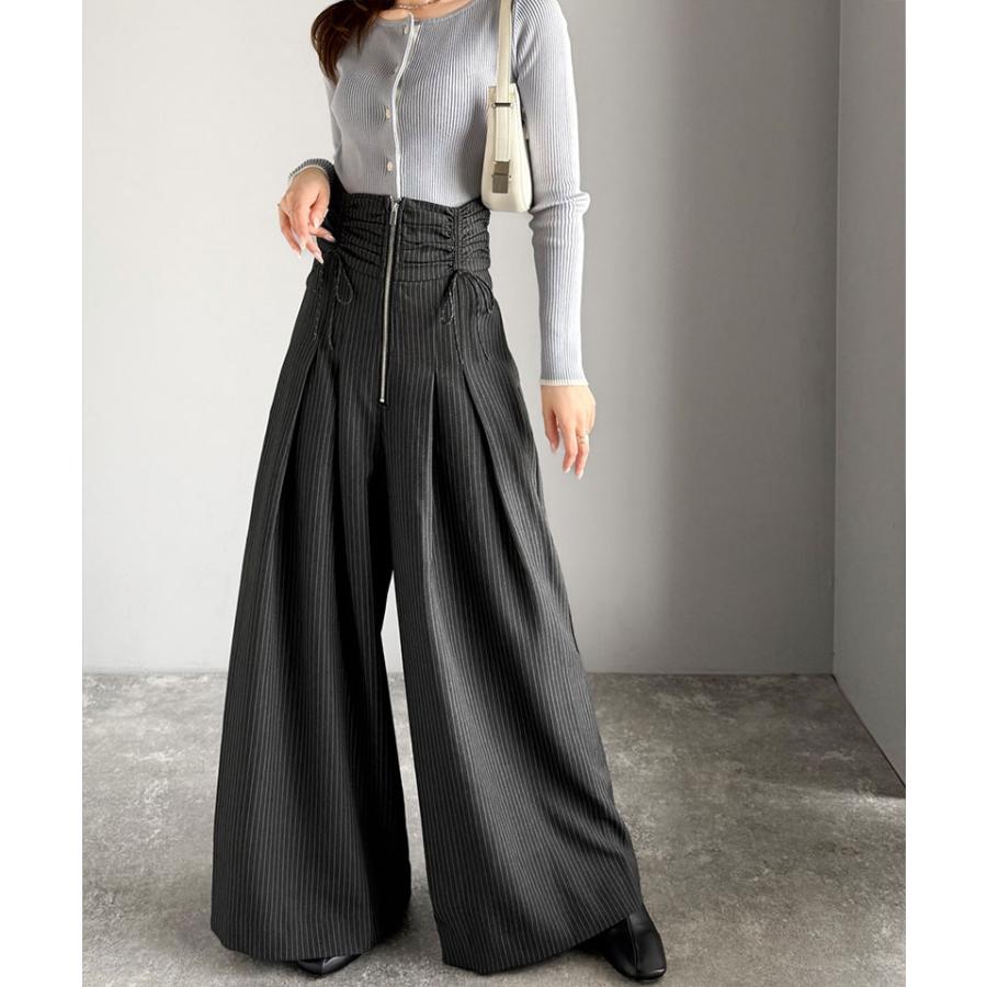 【mily bilet】 ボトムス パンツ レデイース コルセット 風 ウエスト シャーリング ハイウエスト タック 入り ワイドパンツ スタイルアップ 大きいサイズ | classicalelf | 13