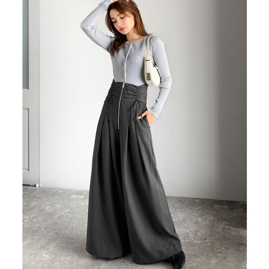 【mily bilet】 ボトムス パンツ レデイース コルセット 風 ウエスト シャーリング ハイウエスト タック 入り ワイドパンツ スタイルアップ 大きいサイズ | classicalelf | 14