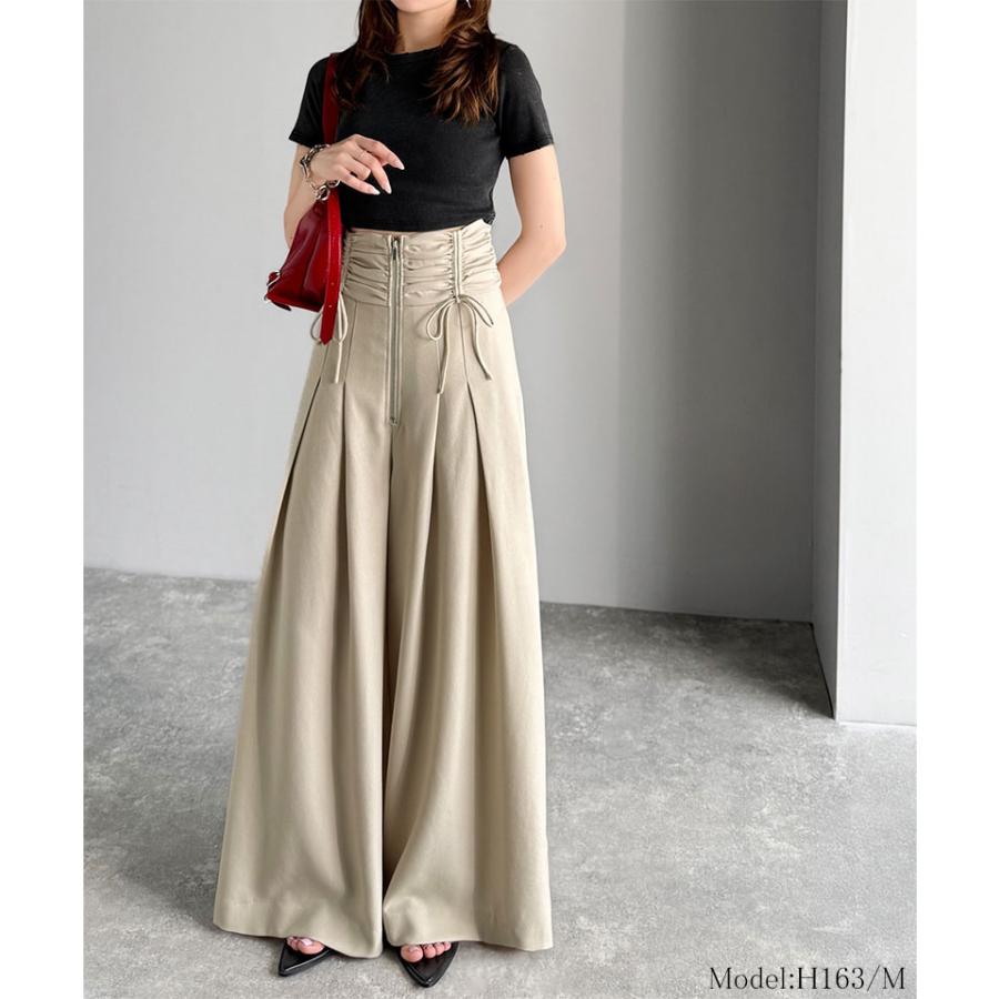 【mily bilet】 ボトムス パンツ レデイース コルセット 風 ウエスト シャーリング ハイウエスト タック 入り ワイドパンツ スタイルアップ 大きいサイズ | classicalelf | 02