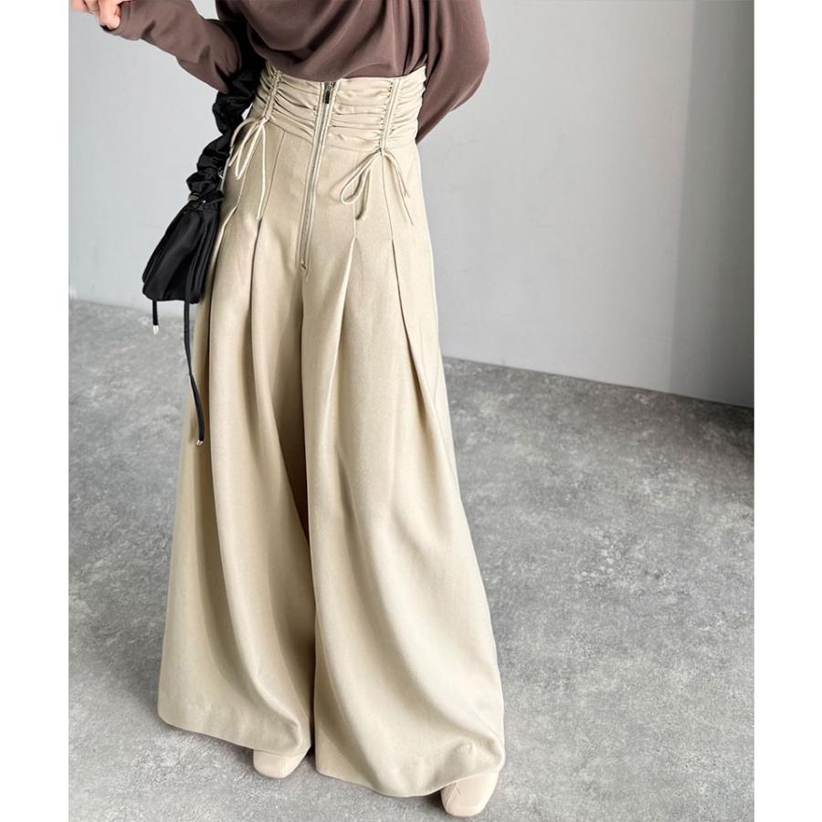 【mily bilet】 ボトムス パンツ レデイース コルセット 風 ウエスト シャーリング ハイウエスト タック 入り ワイドパンツ スタイルアップ 大きいサイズ | classicalelf | 03