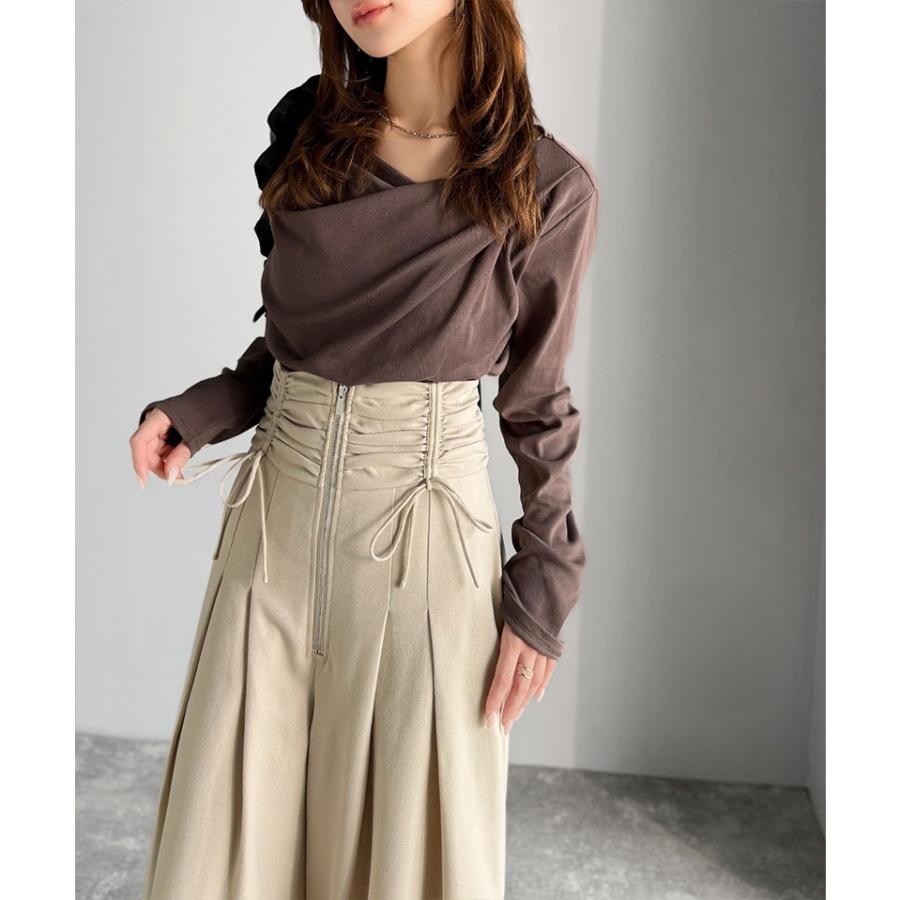 【mily bilet】 ボトムス パンツ レデイース コルセット 風 ウエスト シャーリング ハイウエスト タック 入り ワイドパンツ スタイルアップ 大きいサイズ | classicalelf | 06