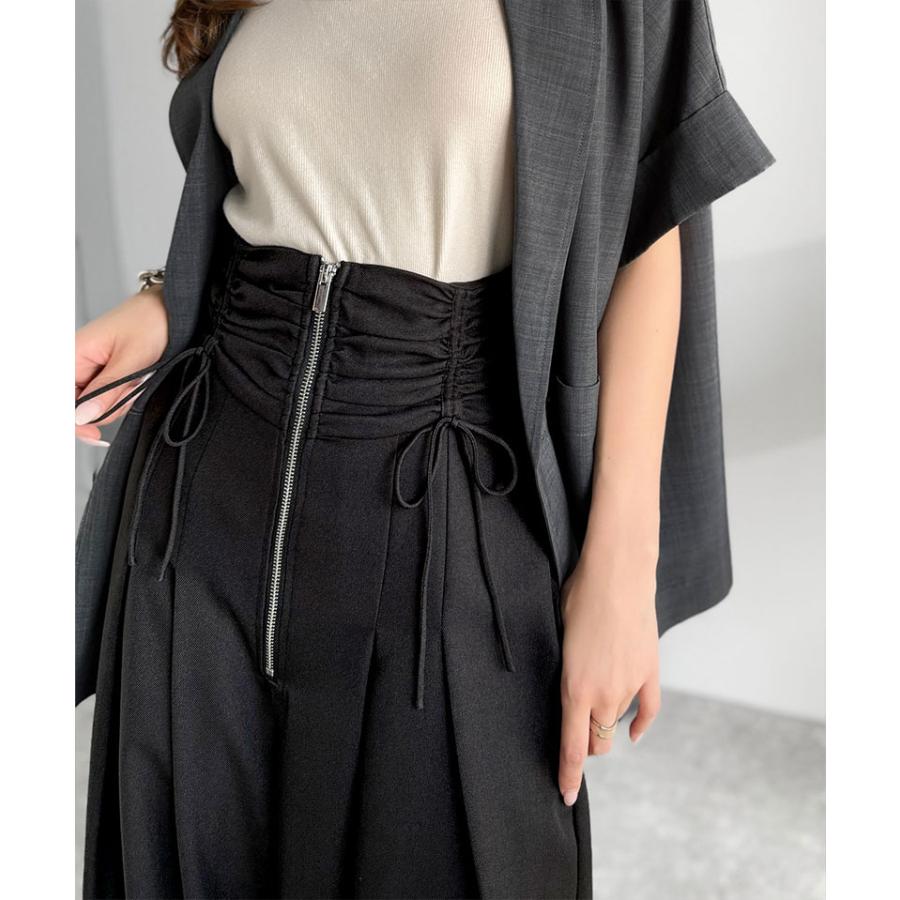 【mily bilet】 ボトムス パンツ レデイース コルセット 風 ウエスト シャーリング ハイウエスト タック 入り ワイドパンツ スタイルアップ 大きいサイズ | classicalelf | 08