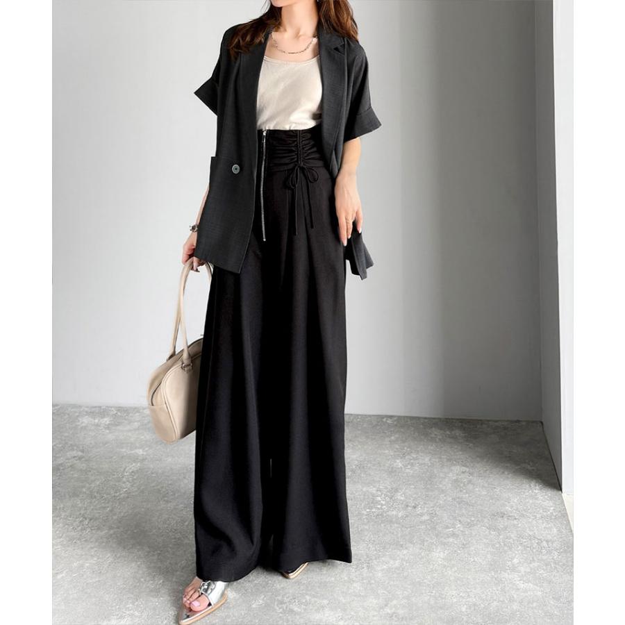 【mily bilet】 ボトムス パンツ レデイース コルセット 風 ウエスト シャーリング ハイウエスト タック 入り ワイドパンツ スタイルアップ 大きいサイズ | classicalelf | 09