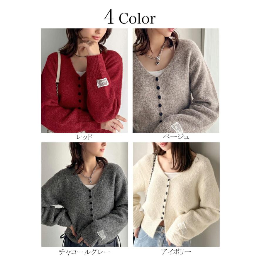 【mily bilet】 トップス カーディガン レディース レース ネーム 付き くるみ ボタン ミックス ニットカーデ 長袖 ショート丈 大きいサイズ 秋 冬 | classicalelf | 01