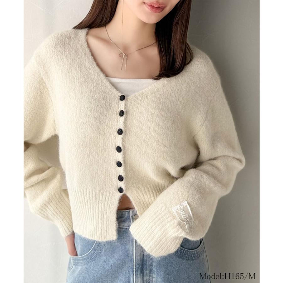 【mily bilet】 トップス カーディガン レディース レース ネーム 付き くるみ ボタン ミックス ニットカーデ 長袖 ショート丈 大きいサイズ 秋 冬 | classicalelf | 02