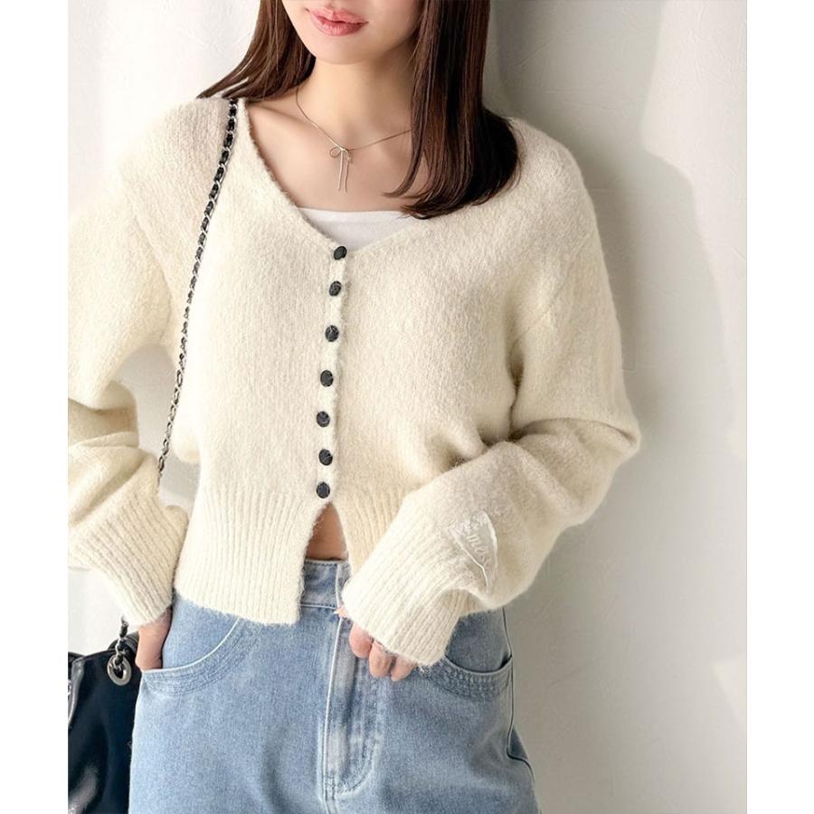 【mily bilet】 トップス カーディガン レディース レース ネーム 付き くるみ ボタン ミックス ニットカーデ 長袖 ショート丈 大きいサイズ 秋 冬 | classicalelf | 03