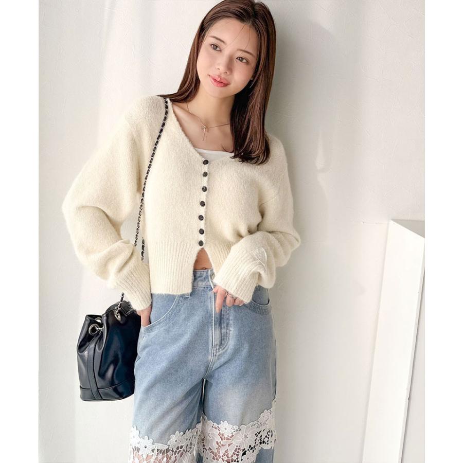 【mily bilet】 トップス カーディガン レディース レース ネーム 付き くるみ ボタン ミックス ニットカーデ 長袖 ショート丈 大きいサイズ 秋 冬 | classicalelf | 04
