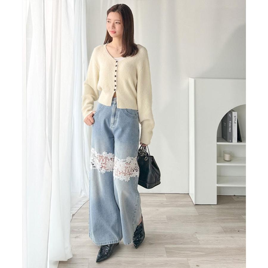 【mily bilet】 トップス カーディガン レディース レース ネーム 付き くるみ ボタン ミックス ニットカーデ 長袖 ショート丈 大きいサイズ 秋 冬 | classicalelf | 05