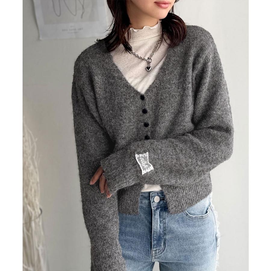 【mily bilet】 トップス カーディガン レディース レース ネーム 付き くるみ ボタン ミックス ニットカーデ 長袖 ショート丈 大きいサイズ 秋 冬 | classicalelf | 07