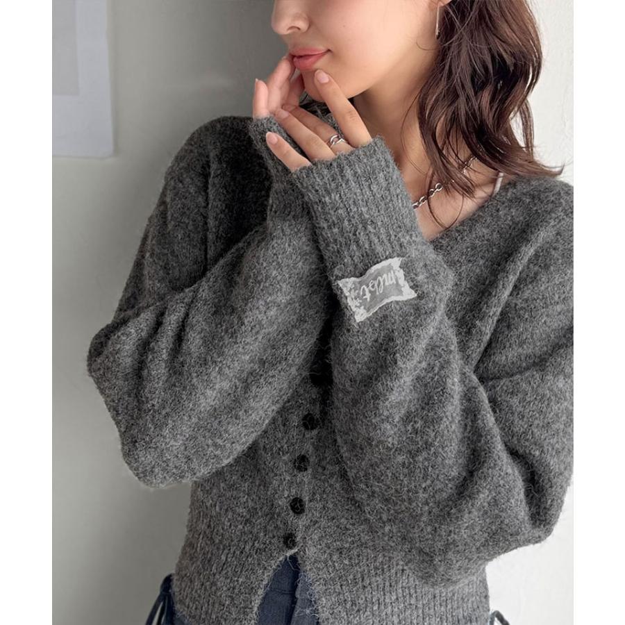 【mily bilet】 トップス カーディガン レディース レース ネーム 付き くるみ ボタン ミックス ニットカーデ 長袖 ショート丈 大きいサイズ 秋 冬 | classicalelf | 08