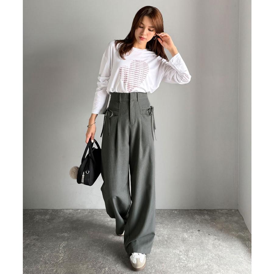 【mily bilet】ボトムス パンツ レディース スラックス ワイドパンツ タック入り サイドリボン ストレート 脚長効果 華やか 美ライン 上品 きれいめ | classicalelf | 11