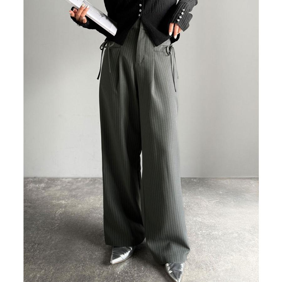 【mily bilet】ボトムス パンツ レディース スラックス ワイドパンツ タック入り サイドリボン ストレート 脚長効果 華やか 美ライン 上品 きれいめ | classicalelf | 12