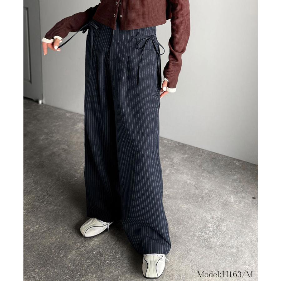 【mily bilet】ボトムス パンツ レディース スラックス ワイドパンツ タック入り サイドリボン ストレート 脚長効果 華やか 美ライン 上品 きれいめ | classicalelf | 13