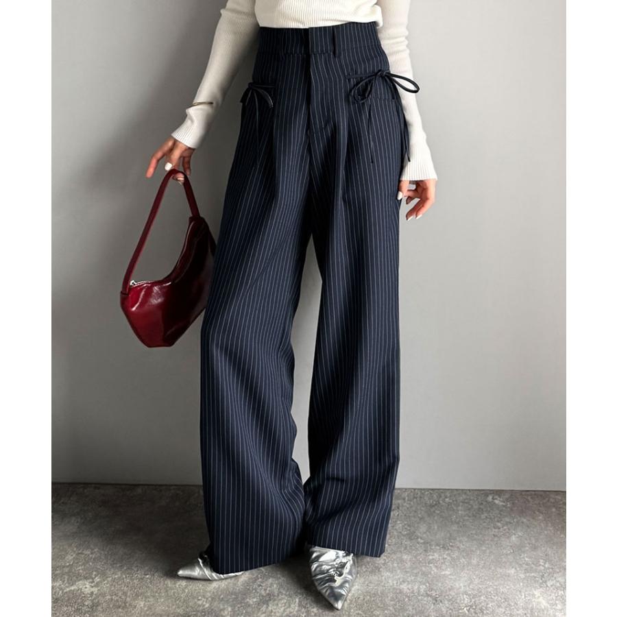 【mily bilet】ボトムス パンツ レディース スラックス ワイドパンツ タック入り サイドリボン ストレート 脚長効果 華やか 美ライン 上品 きれいめ | classicalelf | 15