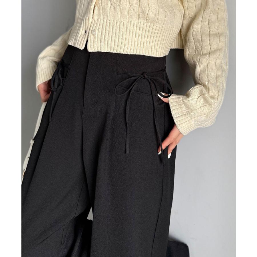 【mily bilet】ボトムス パンツ レディース スラックス ワイドパンツ タック入り サイドリボン ストレート 脚長効果 華やか 美ライン 上品 きれいめ | classicalelf | 03