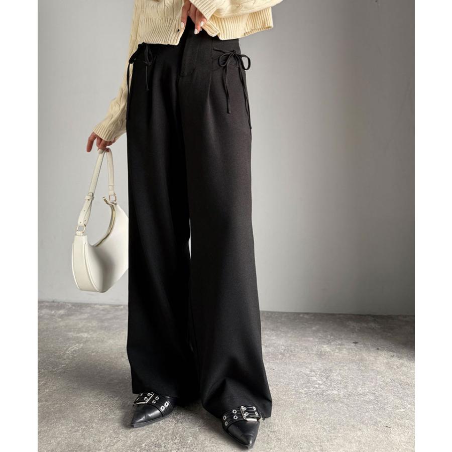 【mily bilet】ボトムス パンツ レディース スラックス ワイドパンツ タック入り サイドリボン ストレート 脚長効果 華やか 美ライン 上品 きれいめ | classicalelf | 04