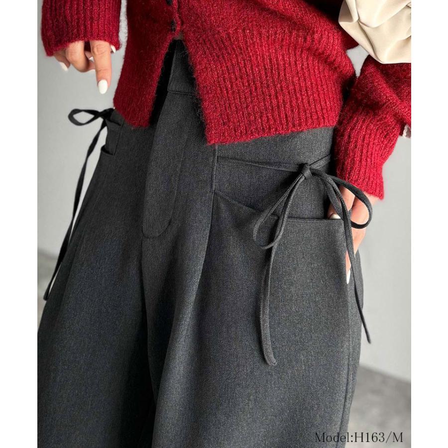 【mily bilet】ボトムス パンツ レディース スラックス ワイドパンツ タック入り サイドリボン ストレート 脚長効果 華やか 美ライン 上品 きれいめ | classicalelf | 06