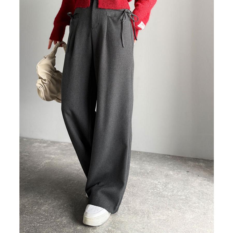 【mily bilet】ボトムス パンツ レディース スラックス ワイドパンツ タック入り サイドリボン ストレート 脚長効果 華やか 美ライン 上品 きれいめ | classicalelf | 07