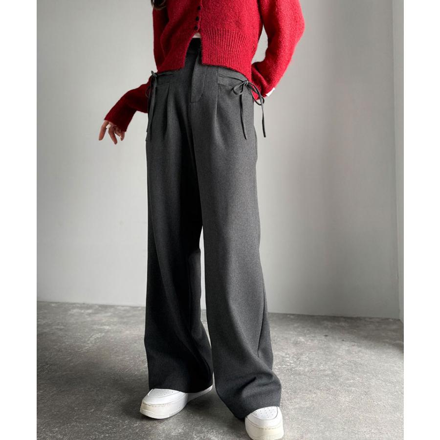 【mily bilet】ボトムス パンツ レディース スラックス ワイドパンツ タック入り サイドリボン ストレート 脚長効果 華やか 美ライン 上品 きれいめ | classicalelf | 08