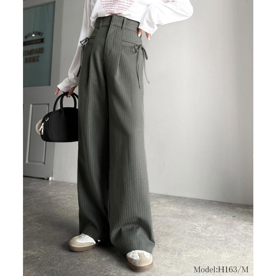 【mily bilet】ボトムス パンツ レディース スラックス ワイドパンツ タック入り サイドリボン ストレート 脚長効果 華やか 美ライン 上品 きれいめ | classicalelf | 09