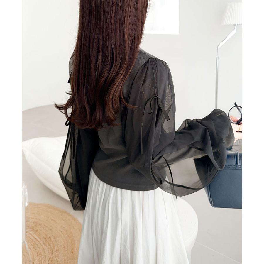 【mily bilet】トップス カットソー レディース ニット フェミニン ニットソー ふんわりチュール リボン サイドスリット 大人可愛い メローネック | classicalelf | 10