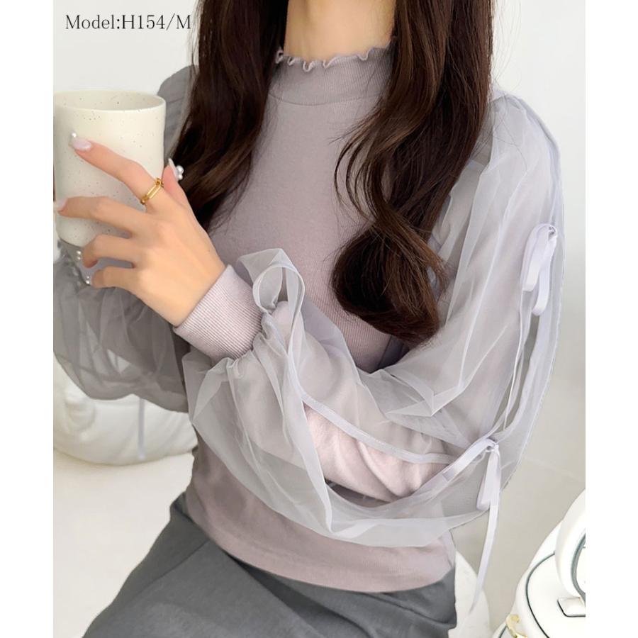 【mily bilet】トップス カットソー レディース ニット フェミニン ニットソー ふんわりチュール リボン サイドスリット 大人可愛い メローネック | classicalelf | 12