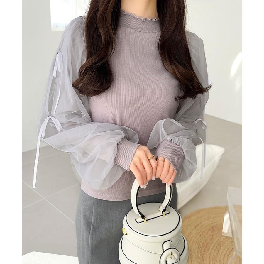 【mily bilet】トップス カットソー レディース ニット フェミニン ニットソー ふんわりチュール リボン サイドスリット 大人可愛い メローネック | classicalelf | 13
