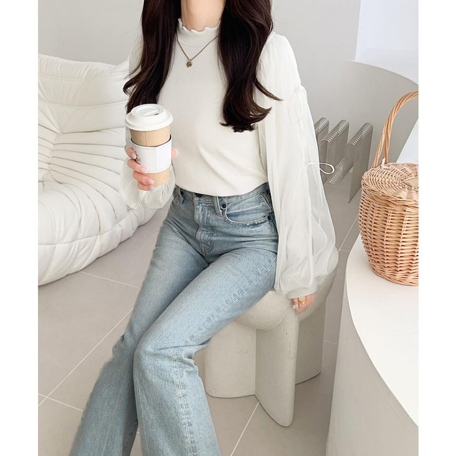 【mily bilet】トップス カットソー レディース ニット フェミニン ニットソー ふんわりチュール リボン サイドスリット 大人可愛い メローネック | classicalelf | 04