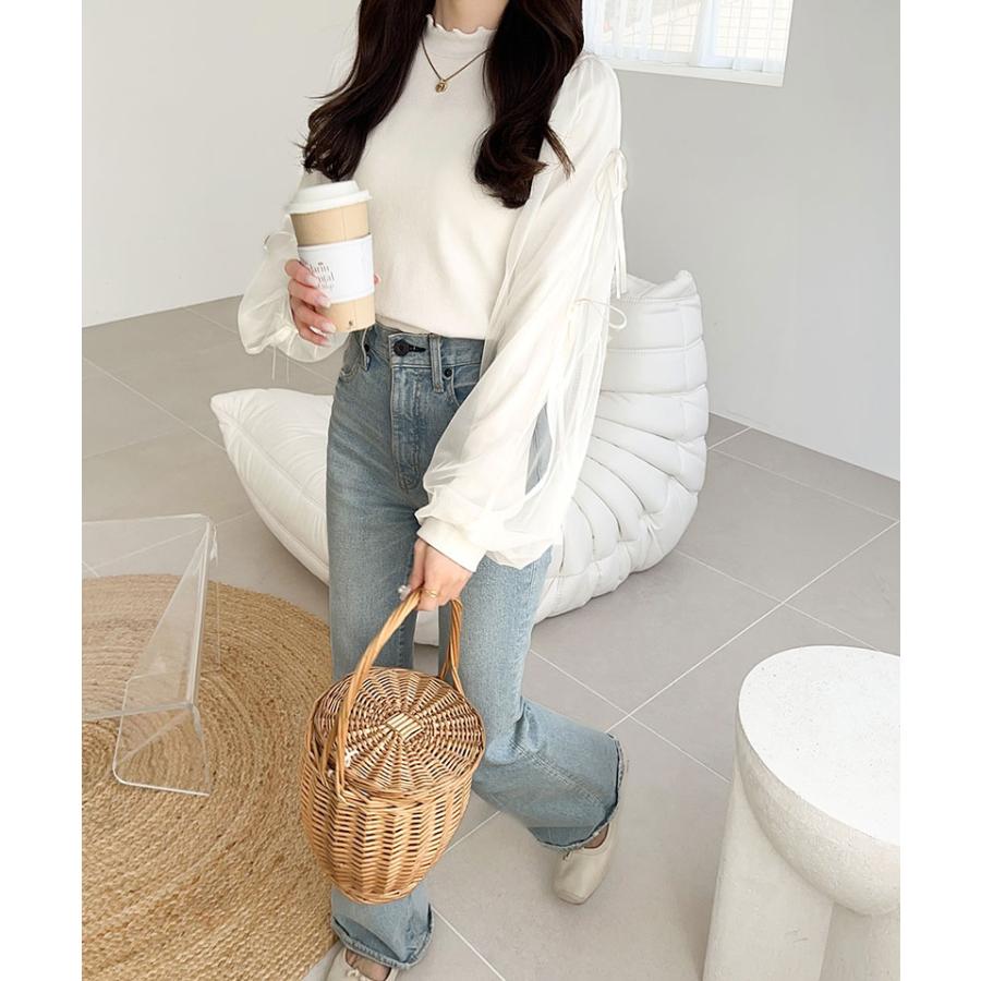 【mily bilet】トップス カットソー レディース ニット フェミニン ニットソー ふんわりチュール リボン サイドスリット 大人可愛い メローネック | classicalelf | 06